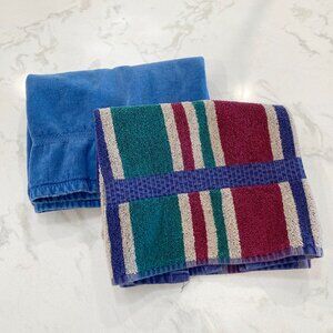 VTG 2 Hand Towels Carlin West Point Pepperell & Cannon Royal Family Blue Stripes